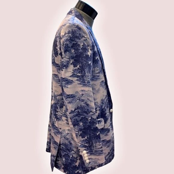 Blue Toile  Printed  Blazer - Picture 12 of 17